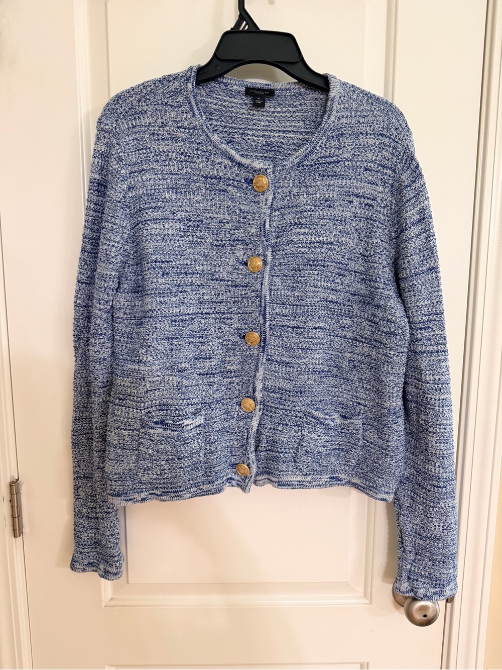 Ann Taylor Blue Marled Button Cardigan with Gold Buttons